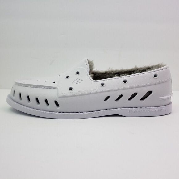 Sperry A/O Float Cozy Mens Size 12 White Slip On Faux Fur Inside Boat Shoes - Picture 3 of 8
